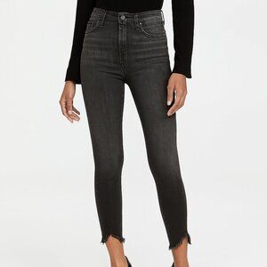Frame Denim Black Skinny Jeans with Frayed Hem